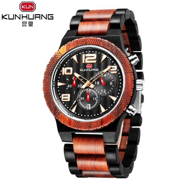 Man Black Dial Red And Black Sandel Wooden Quartz Watch Luminous Water Proof 1016-3
