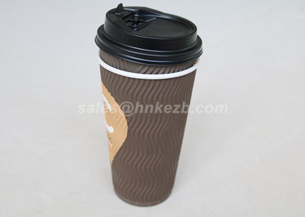 Printed Kraft Paper Cups 16oz , Insulated Black Ripple Coffee Cups For Hot Beverage