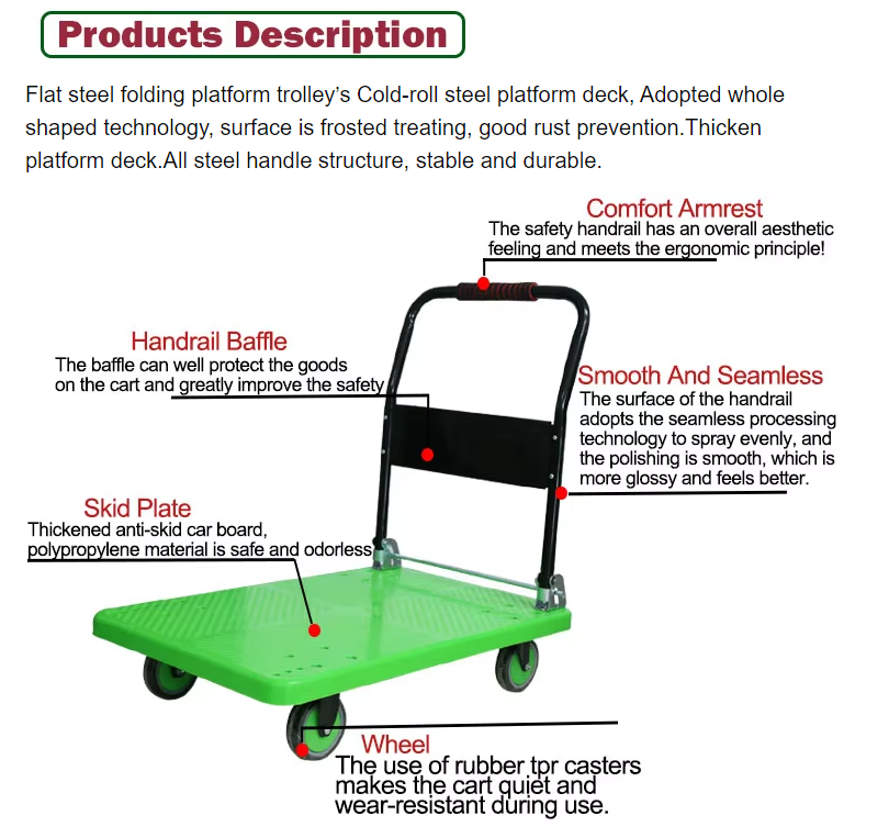 Heavy Duty 400kg Plastic Folding Platform Hand Trolley Cart Heavy Duty Durable Plastic Four Wheels Folding Pallet Tool Trolley Cart