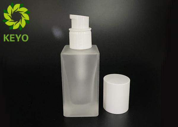 30ml Frosted Square Glass Foundation Bottle With White Pump And Cap
