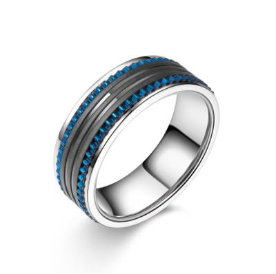 Anneaux pour hommes en acier inoxydable plaqué noir et bleu largeur de l'anneau 6 mm 7 mm 8 mm 9 mm