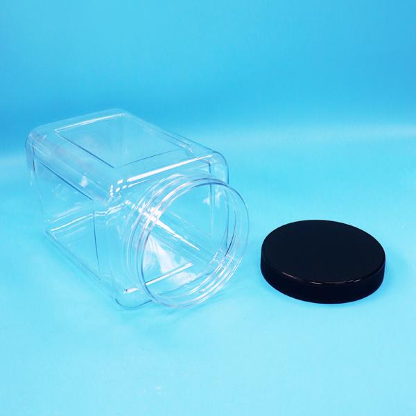 Bouteilles en plastique PET transparentes de forme carrée Cap noir pour les biscuits pour bébés