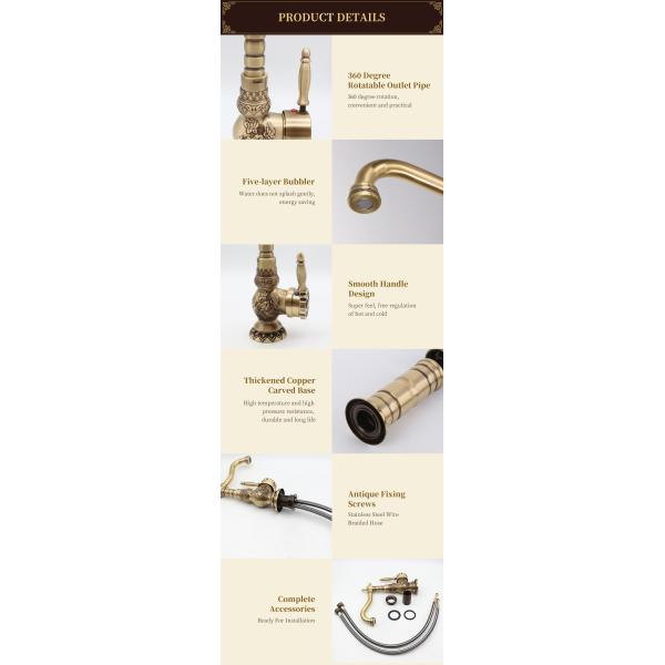 Antique Design Chorme Plating One-Handle Faucet for Kitchen Countertop Installation