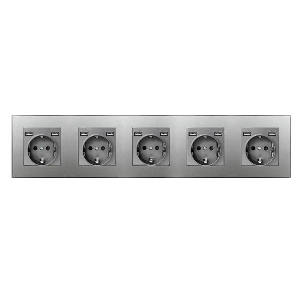 60mm GND Modern Plug Sockets Tempered Glass Panel Wall Socket With Usb Port