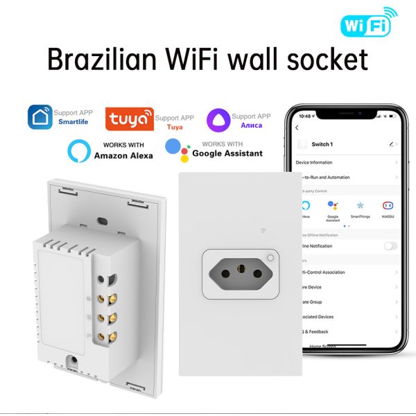 Smart Light Switch with 20A Socket and Tempered Glass Panel Featuring Voice Control via Alexa and Google Home