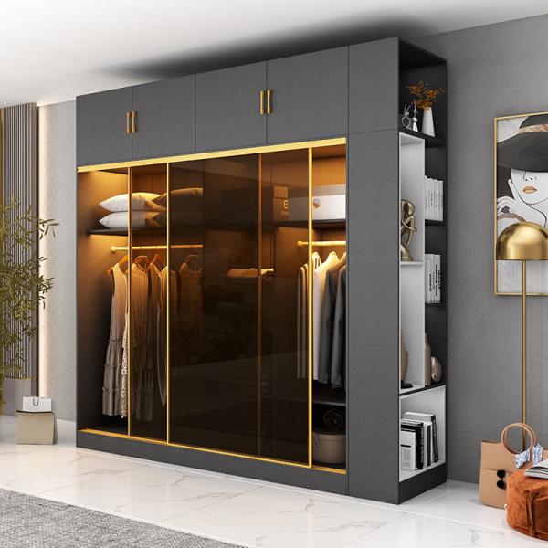 Modern Bedroom Closet Armoire Wardrobe With Glass Sliding Doors