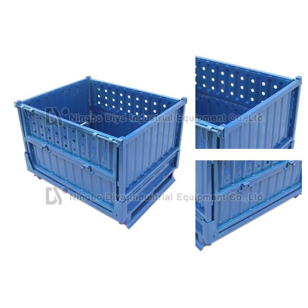 Side Holes Large Rack Storage System , Industrial Steel Folding Turnover Pallet Box