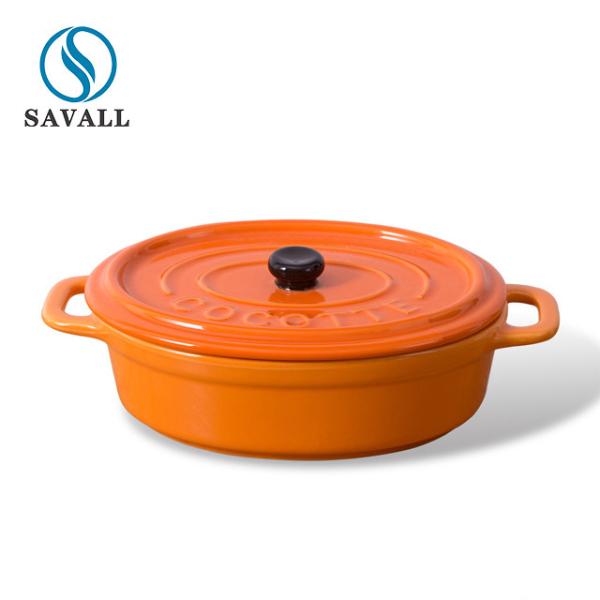 Microwave Oven Safe Glazed Two Ear Handle Porcelain Gratin Bowl With Cover