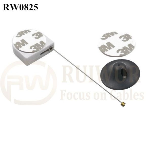 RW0825 D-Shaped Retractable Tether Plus Dia 38mm Circular Adhesive Plastic Plate Connector