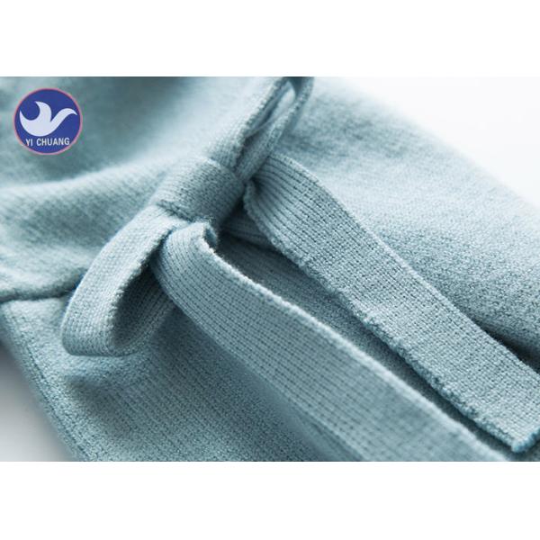 Big Sleeves Loose Knit Girls Pullover Sweaters Butterfly Knot Light Blue Color