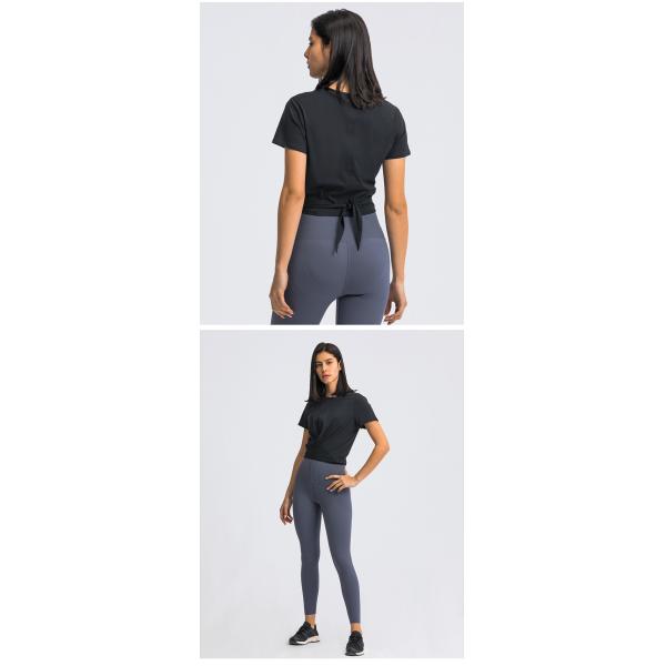 Cross Hem Lace Up Back Activewear T Shirts Breathable Short Sleeve T-Shirt For Women