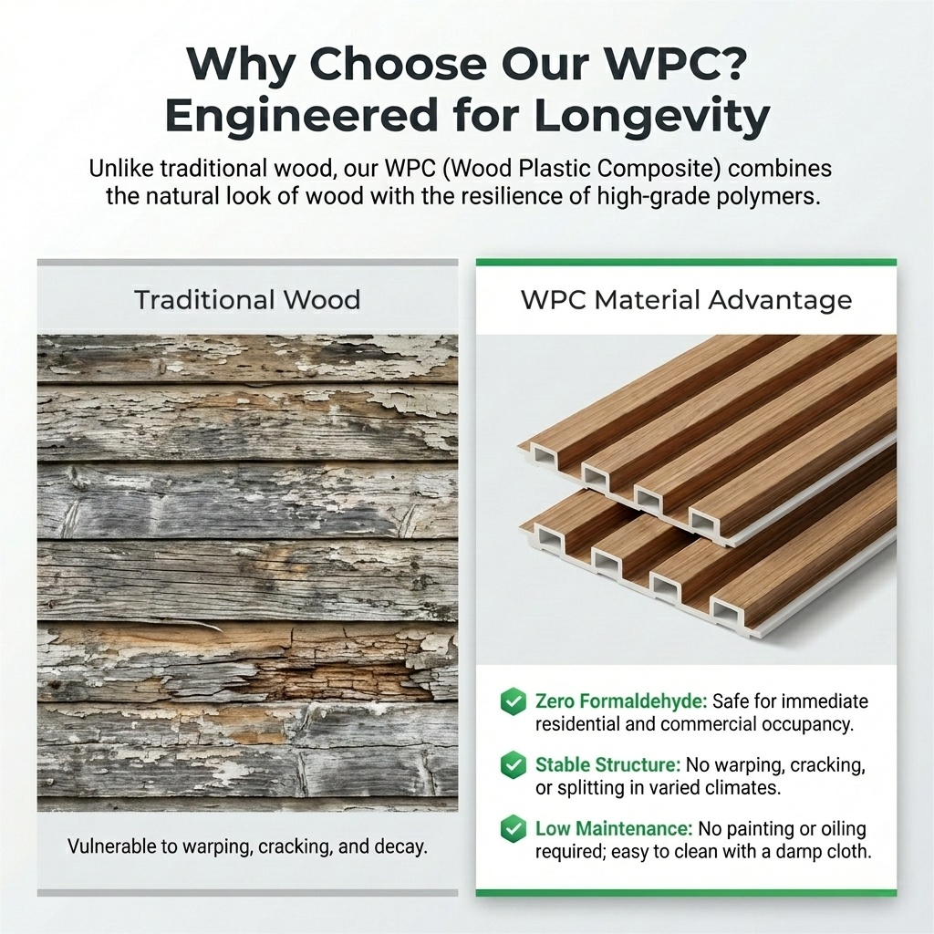 New Arrival WPC Wall Panel Modern Design Wood Texture Wall Cladding Panels for Living Room Bedroom Hotel Villa Decoration