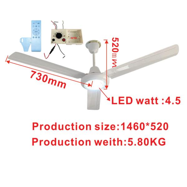Ventilateur solaire de plafond de 12 volts à courant continu 50 pouces Ventilateur de plafond à commande à distance avec lumières