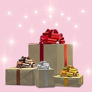 Metallic Rose Gold, Red, Gold, Silver Gift Wrap Pull Bow Set, 6 Inch Large 4'' , Assorted Ribbon For Gift Basket