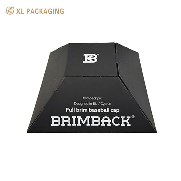 Trapezoid Style Foldable Hat Box | Black Corrugated Cardboard Baseball Cap Packaging | Flat Shipment & Easy Assembly