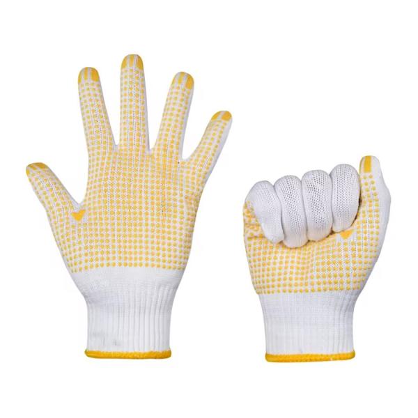 Preço por atacado Trabalho de Nylon PVC Polka Dots Luvas de tricô de algodão branco Luvas de segurança pessoal