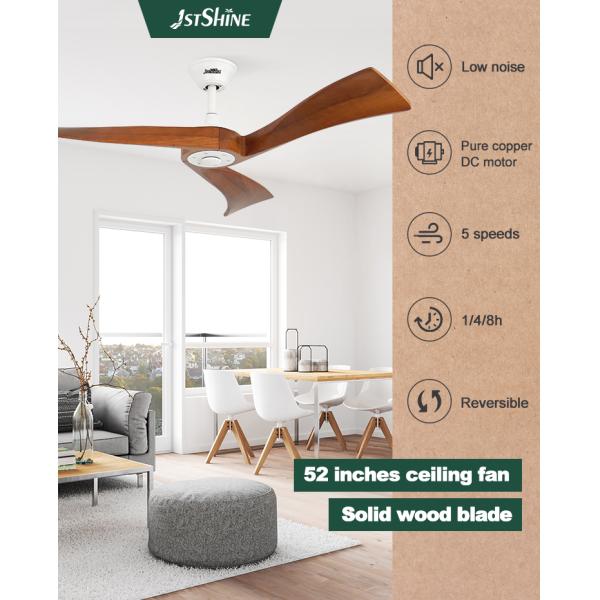 1stshine Ventilador de teto elétrico 3 lâminas de madeira 5 velocidades Vento natural estilo moderno simples