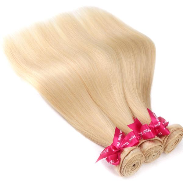 3 Bundles Straight Peruvian Human Hair Weave For Lady 613 Blonde Color