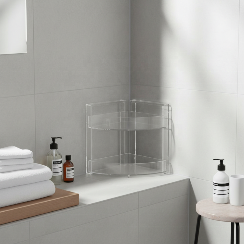Modern Double-Layer Rectangle Detachable Design Injection Molding Acrylic Non-Folding Storage Rack for Bathroom