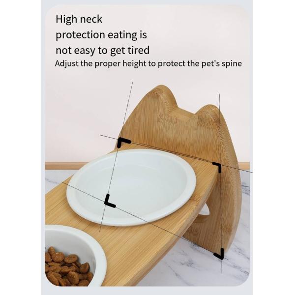 Bamboo Ceramic Bowl Cat Food Rack With Adjustable Height Double Pet Bowl Pet Supplies