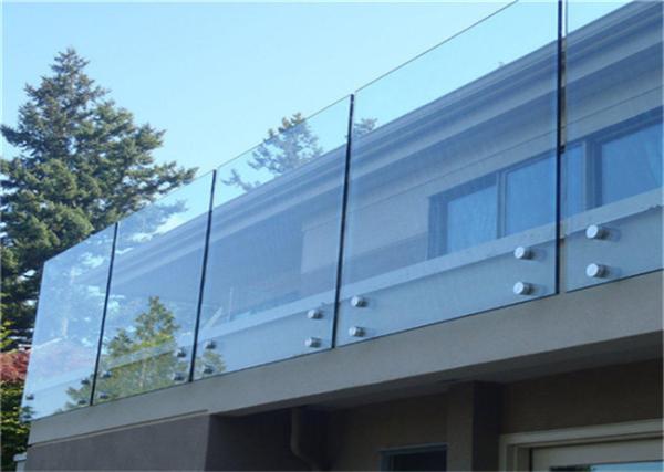 Facial Mounted Frameless Glass Balcony Systems , Stainless Steel Balustrade With Glass Panels