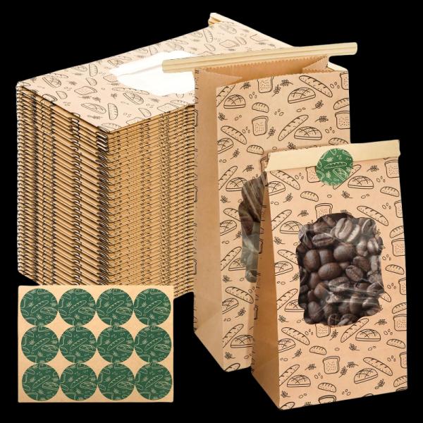 Durable Bread Packaging Paper Bags Bakery Product Packaging Tear Resistant With Ties