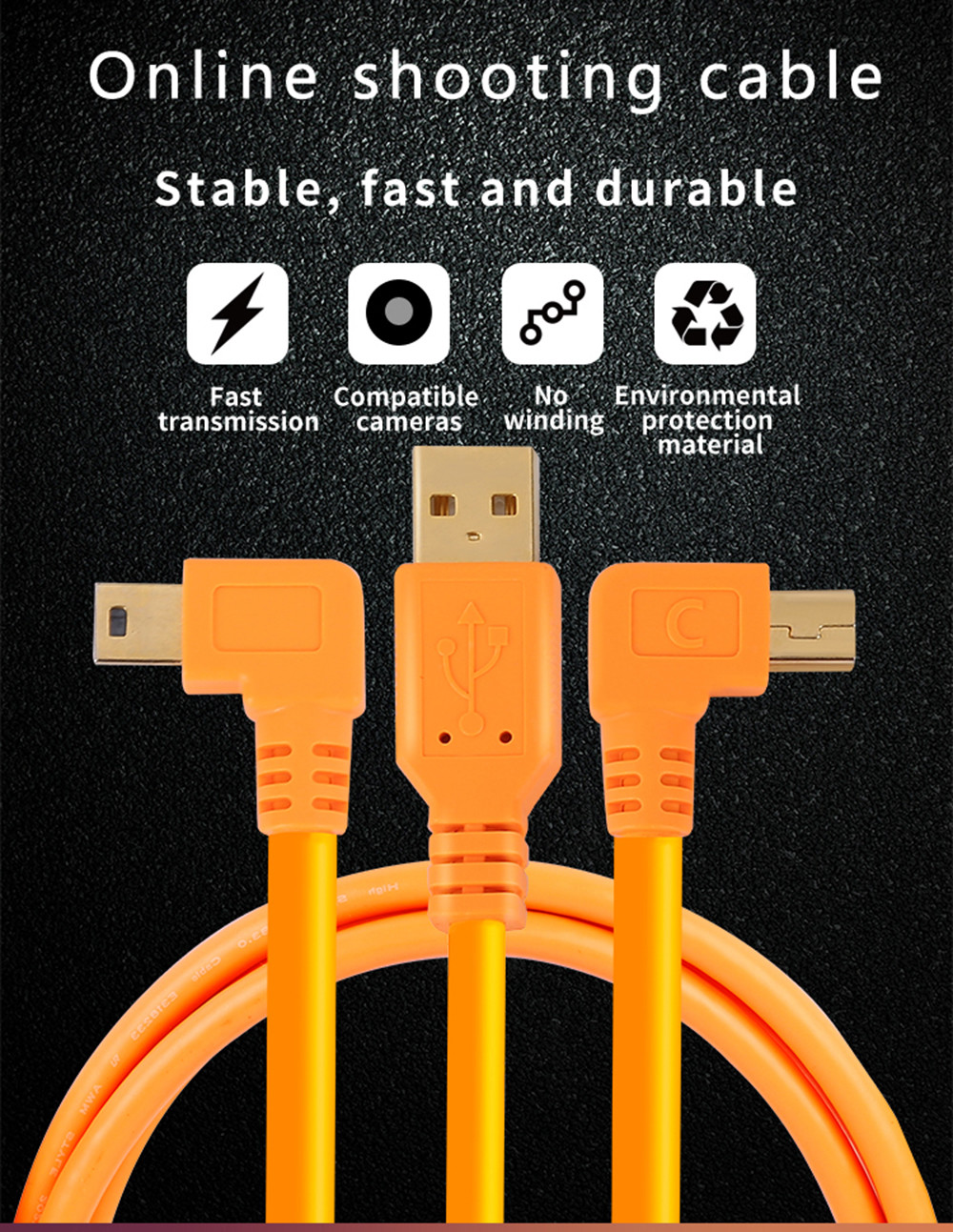 Micro B Type C 8pin 90 Degree Cable For Camera To Computer Data Transfer