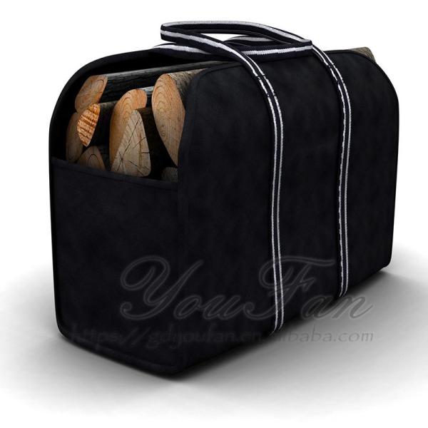 Classic Black Canvas Wood Carrying Bag Foldable For Camping / Picnic