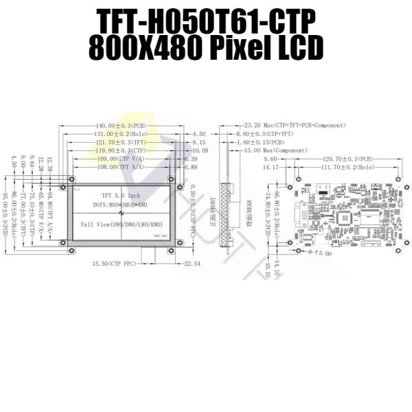 Affichage LCD 5V IPS 5 pouces HI Durable 800x480 pixels TFT-050T61SVHDVUSDC
