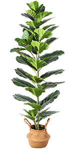 Artificial Bird of Paradise Plants 6 Ft Fake Tropical Palm Tree with Trunks in Pot and Woven Seagrass Belly Basket