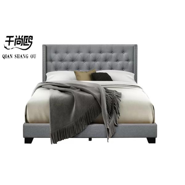 Luxurious Tall Upholstered Bed European Style with Stitching Buttons / Metal Rivets