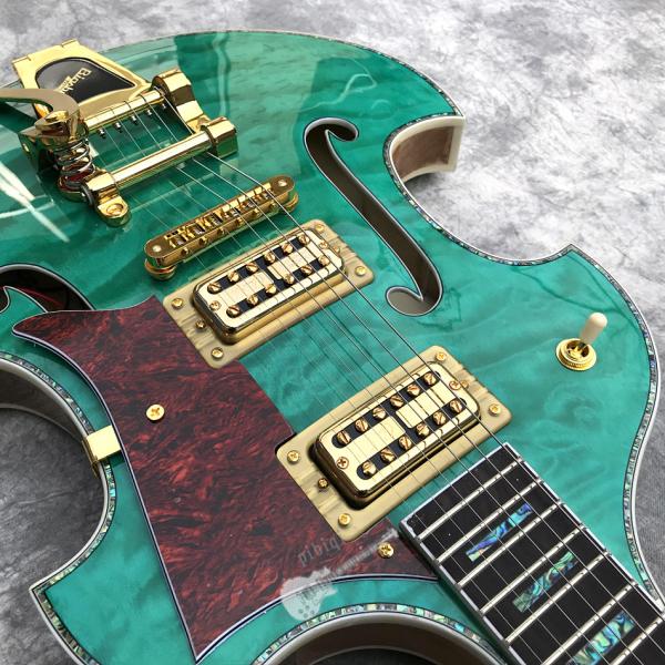 2020 Custom Semi-Hollow High Quality Green Customizable Logo and Shape Electric Guitar