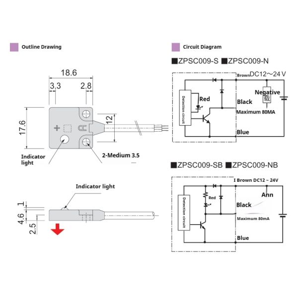 2 Wire Proximity Reed Switch Magnetic Pneumatic Cylinder Sensor Detecting Magnetic N/S Poles ZPSC009