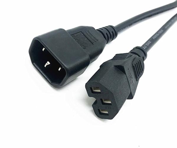 High quality 3pin C14 exchange to C15  black extension power cord 0.5m-10m copper power extension cable