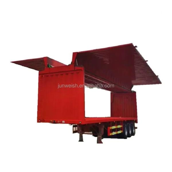 3 Axle 40ft Gooseneck Curtain Side Curtainsider Cargo Wing Open Box Van Box Truck Semi Trailer in HOWO