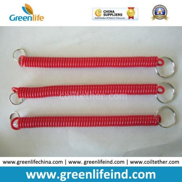 Plastic TPU Spring Key Coil Chain w/25/20mm Key Rings on Two Ends in Red Hot Color