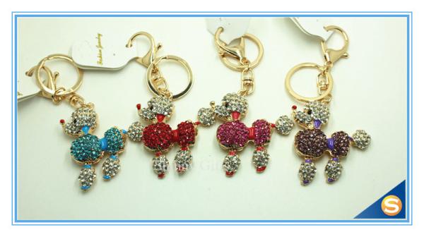 Novelty Custom Cartoon Dog Rhinestone Animal Key Ring Metal Charm Pendant Key Chain