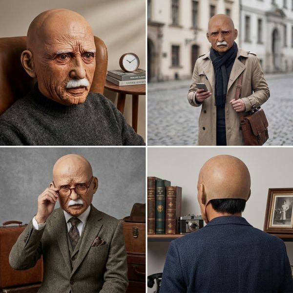 Full Head Mask Latex Realistic Men Face Beard Halloween Costume Party Props Old Man Latex Halloween Mask Cosplay Party Headgear