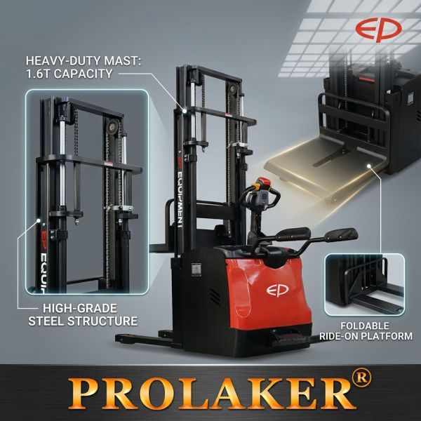 ES16-RS 1.6T Ride-on Electric Stacker Foldable Platform Li-ion Battery Warehouse Stacking Equipment