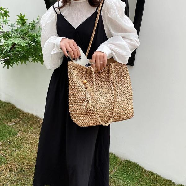 Straw Bag for Women Woven Beach Structured Tote Handmade Crochet Carteras De Mujer Summer Shoulder Bohemian