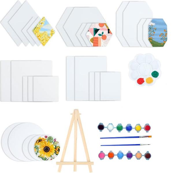 六角形 丸い長方形 キャンバス 絵画 セット パレット スタール スポンジ