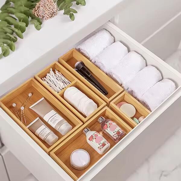 Luxury Bamboo Drawer Organizer - Multifunctional Drawer Organizer for Kitchen, Bathroom, Office Desk, Cosmetics, Jewelry