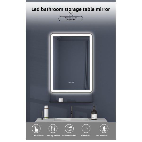 Modern LED Bathroom Vanity Mirror Touch Switch Wall-Mounted Illuminated Shelf for Storage for Apartment Villa Decor Makeup