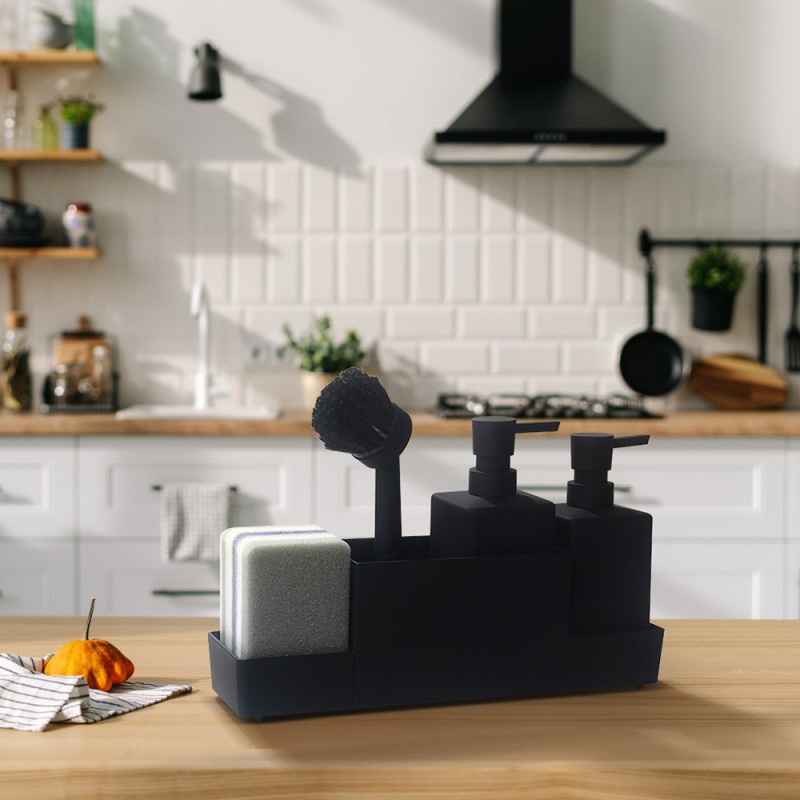 Kitchen Soap Dispenser Sponge Rack Dishwashing Brush Holder Hand Washing Liquid Dispenser Bottles Bathroom Tray Sets Available
