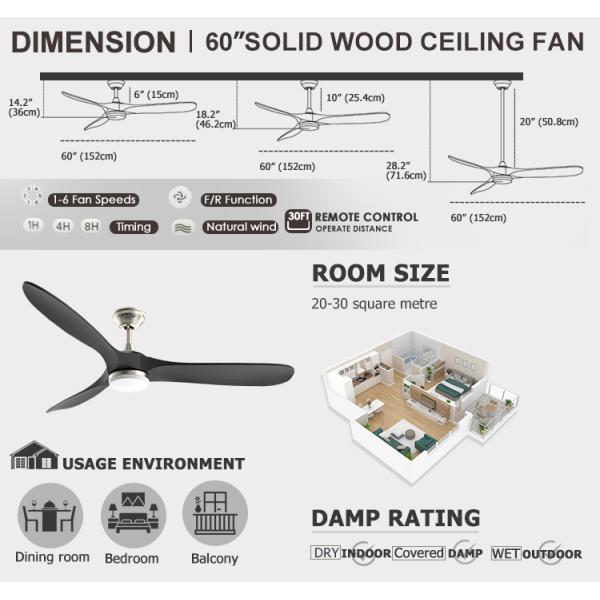 Moderno Design 1stshine Ventilador de teto Luz com baixo ruído Motor DC e ajuste de tempo