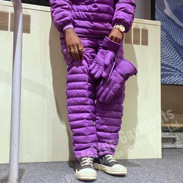 Custom Winter Violet Outdoor Padded Quilted Down Tracksuit Puffer Pants Jacket Set 2 Piece Set Joggers Suits Tracksuit for Men