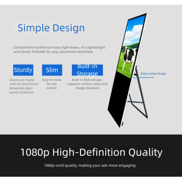 50 Inch Portable Indoor Digital Signage Screen High Contrast All Weather Operation