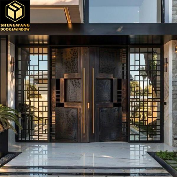 Grey Customized Residential Copper Door Swig Left Steel Entrance Door