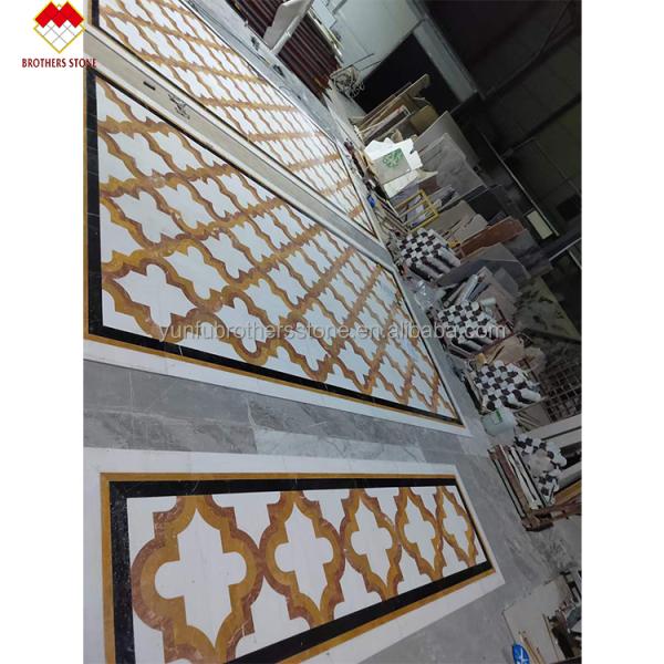 White and Yellow Marble Water Jet Carpet in Modern Design Style for Living Room Villa