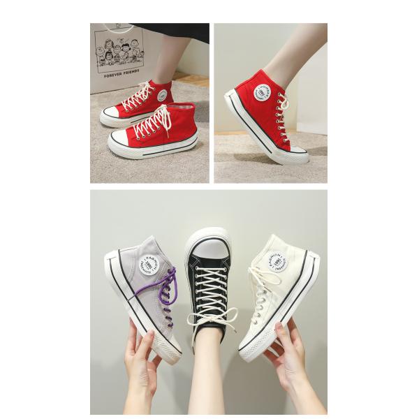 Wholesale new triple vulcanized high quality high top oval toe canvas shoes for women